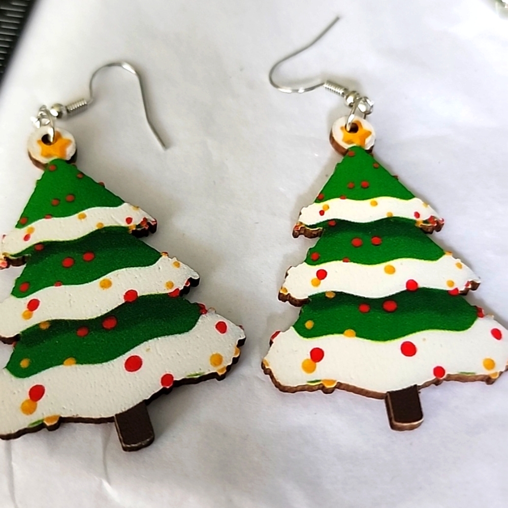 Christmas Earrings Wood Lightweight